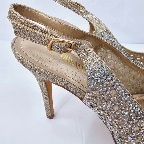 Dream Pairs Women's Gold Rhinestone Peep Toe Sling Back Stiletto Heels Size 9 - Picture 6 of 15