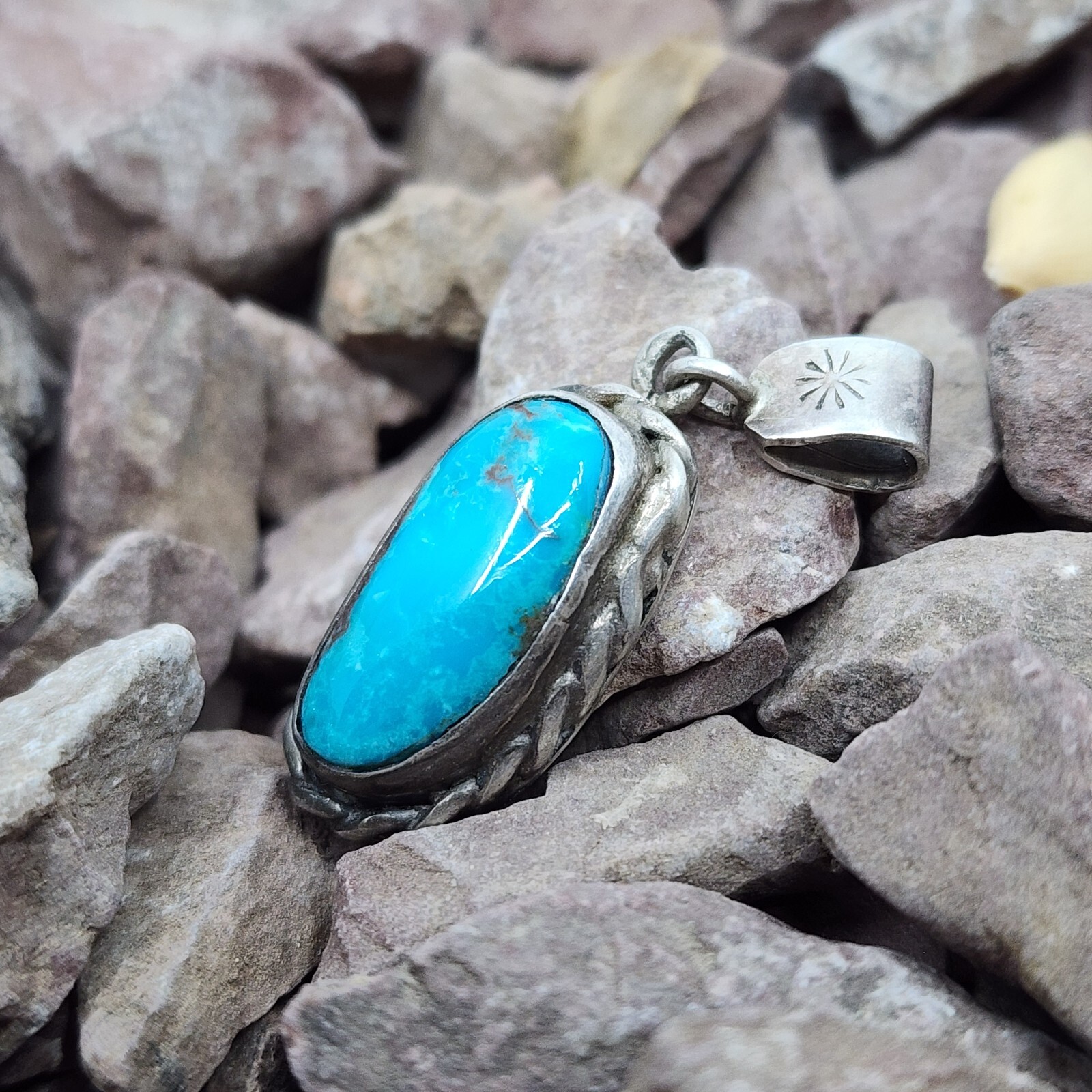 Navajo Sterling Silver & Turquoise Necklace Pendant - Gem