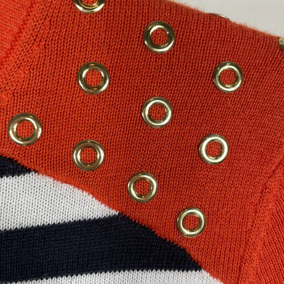 Suéter MICHAEL Michael Kors Mujer S Pequeño Naranja Azul Marino Blanco Rayas Dorado Preppy Foto 4 de 4