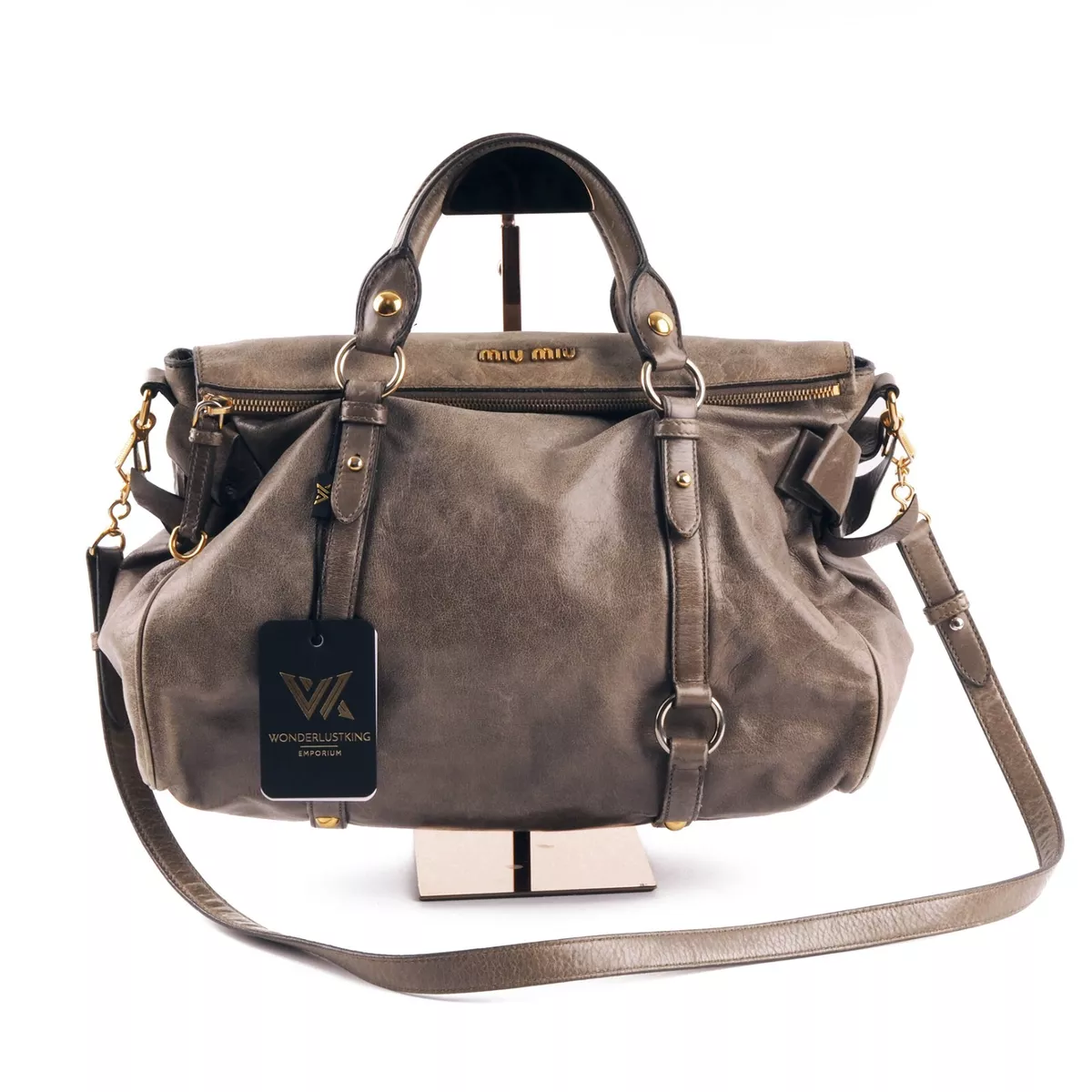 Miu Vitello Lux Bow Bag 2Way Luxury Designer Shoulder Bag Op