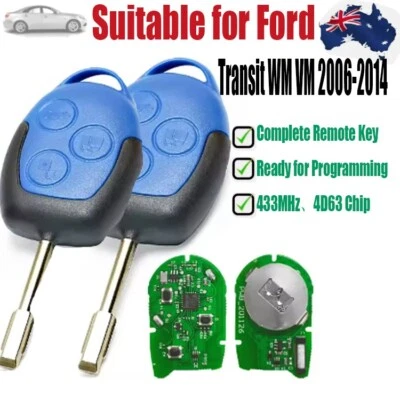 2X Complete Smart Remote Key Fob Suitable for Ford Transit WM VM 2006-14 433MHz - image 1 of 4