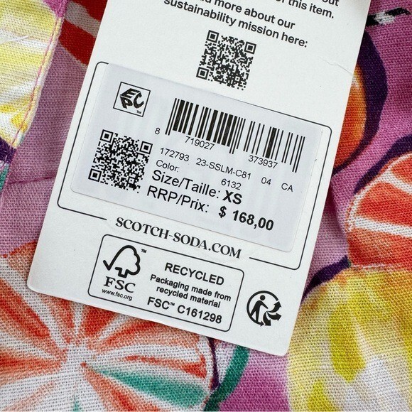 NWT Scotch & Soda Linen High Waisted Fruit Print Shorts Pink Size XS retail $138
