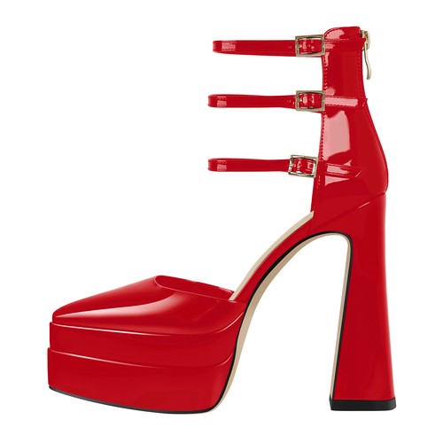 Womens Pointy Toe Block High Heel Platform Ankle Strap Mary Jane Party Pumps US7