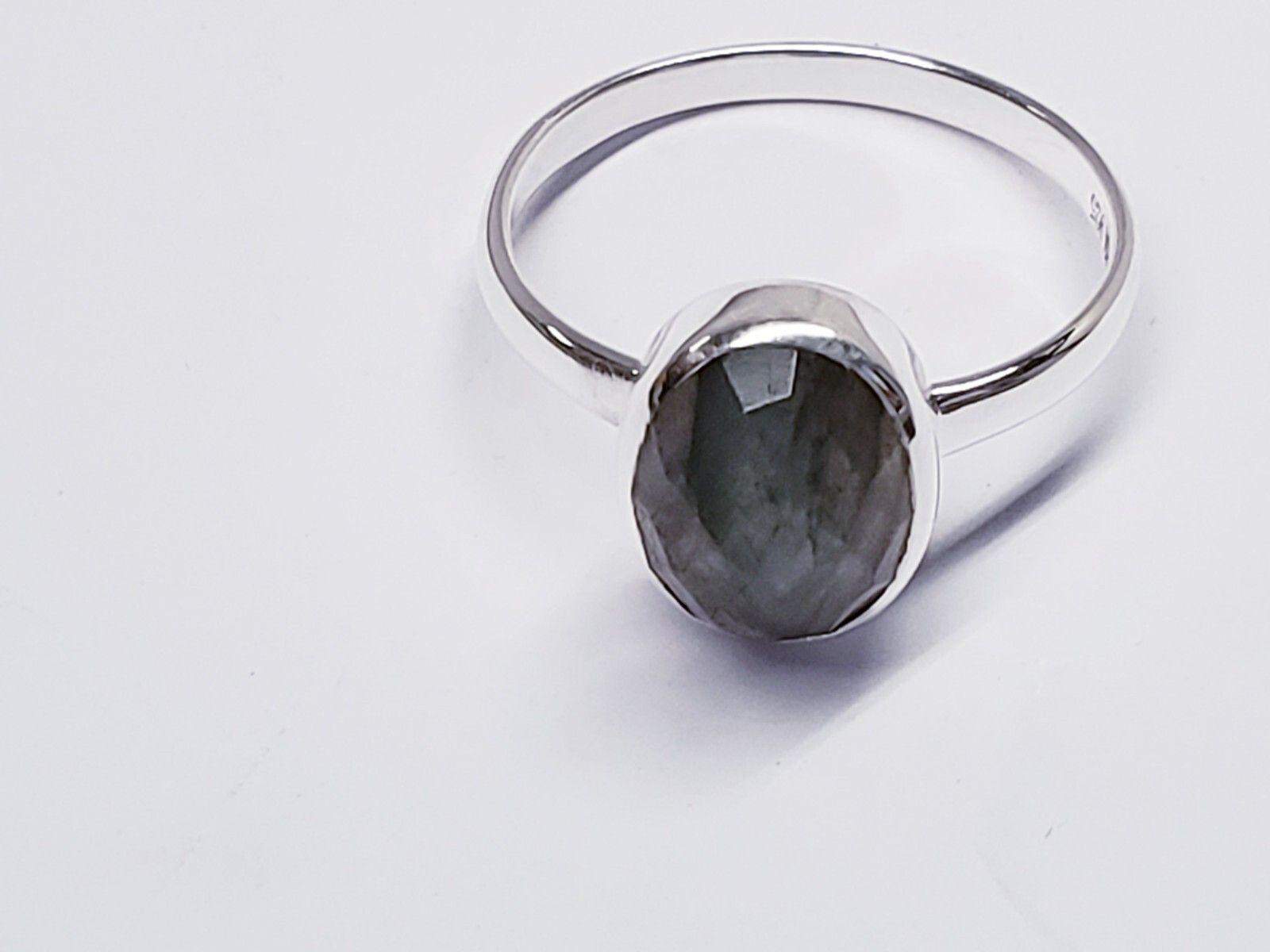 925 OVAL FACETED LABRADORITE STACK RING SIZE 8 - image 2