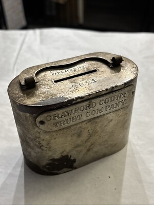Rare Crawford Co. Bank Trust Company, Coin Bank. No Key Metal antique