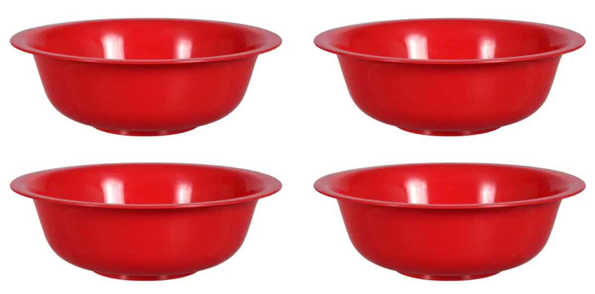 4-PACK Sturdy Red Plastic Cereal Bowls 8 Wide BPA FREE - FREE SHIPPING