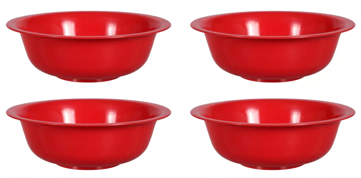 4 PACK Sturdy Red Plastic Cereal Bowls 8