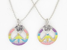 Super Cute BFF Rainbow Peace Sign Best Friend Necklaces Set N2265