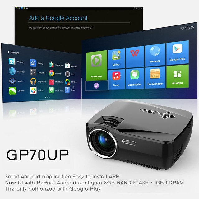 GP70UP Android Bluetooth WIFI Home projector LED 1080P HD Multimedia Portable SH