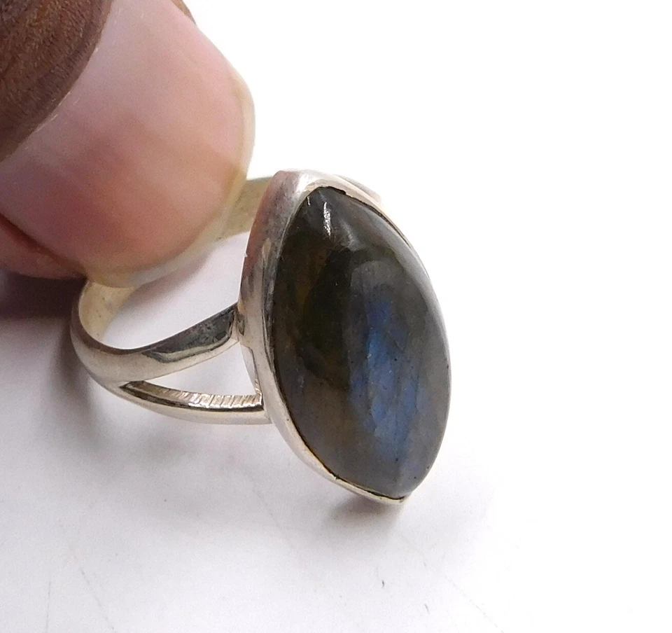 Anello In Argento Sterling 925 Con Labradorite Naturale Taglia 8.5 US M-744 - Immagine 4 di 4