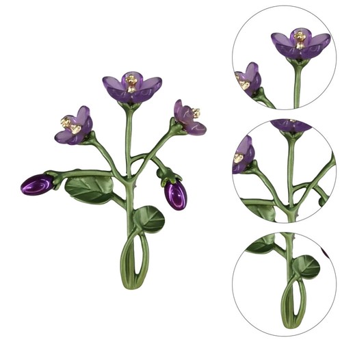 Broche Vintage émaillée Fleurs Violettes - Bijou Ancien Occasion