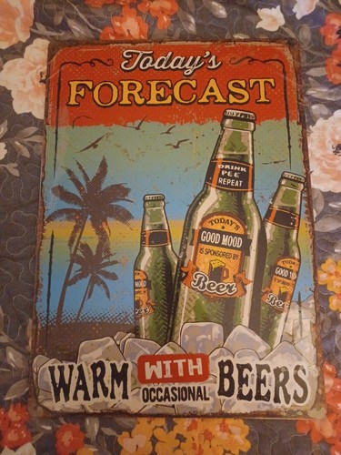Todays Forecast Warm Beer Retro Kitchen Bar Humor Funny Wall Décor Metal Sign - 第 1/3 張圖片