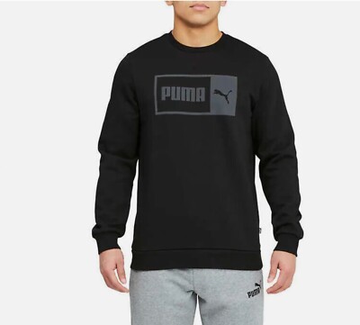 NWT Puma Men's Crew Neck Fleece Pullover Logo Sweatshirt Black Size L $40 CC163