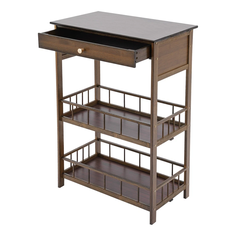 3 Tiers Side Table Side Table with Storage Drawer Bamboo End Table Tea Table - Image 3 of 4