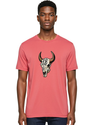 Tribal-Cow-Skull Mens Graphic Tee, 100% Cotton, Casual Summer Wear