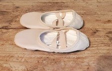 Stelle Pink Beige Leather Dance Slippers, Ballet Girls Size 8