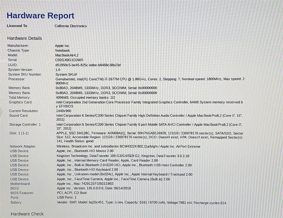 Apple MacBook Air 4,2 A1369 2011 i7 2677M 1.80GHZ 4GB 120GB SSD OSX High Sierra - Image 2 of 4