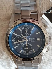 SEIKO SPIRIT SBTQ071 Blue Silver Chronograph Men's Watch in Box New
