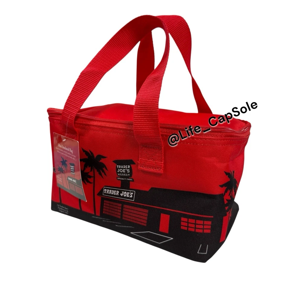 Trader Joe's красный мини изолированная сумка с короткими ручками ланч коробка сумка ограниченного тиража!! НОВАЯ молния - Изображение 3 из 4