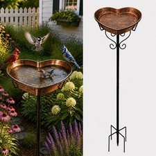 35In Metal Heart-Shaped Bird Bath, Vintage 12.1"D 2.17" Deep Romance Bowl