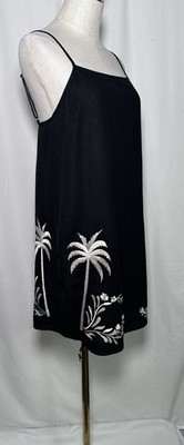 Calypso St. Barth Dress Shift Mini Small Spaghetti Linen Embroidered Black