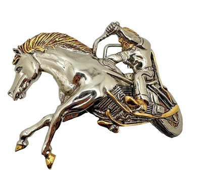 Equestrian Motorcycle Rider Stallion Belt Buckle 1995 Raintree Made in USA