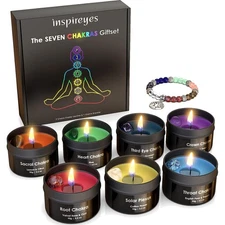 Elegant Chakra Candles for Meditation - 7  Fragrances with Healing Stones