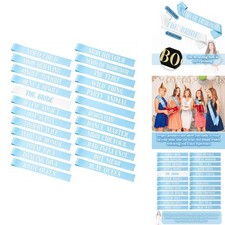 JellyArch 24 Pcs Bride Bridesmaid Sash Set - White Blue