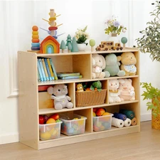 Kids Bookshelf and Toy Storage Shelf, Wooden Montessori Bookshelf, 3-Tier Toy Sh