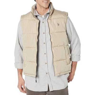 U.S. Polo Assn. Men's XL Khaki USPA Signature Puffer Zip Up Outdoor Vest HR1-4