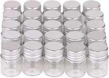 100 Sets Small Glass Bottles with Aluminum Cap Screw Top Lids 5 Milliliter Tiny