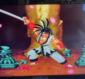 Neo Geo console, 2 controllers, 5 ROM cartridges, and 1 memory card.Tested 