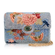 Mary Frances Lotus Mist Crossbody Handbag Floral Butterfly Bag Blue Purse NEW
