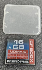 Delkin Devices 16 GB CF500X Compact Flash CF Read 75MBs/Write 40MBs UDMA6 W/Case