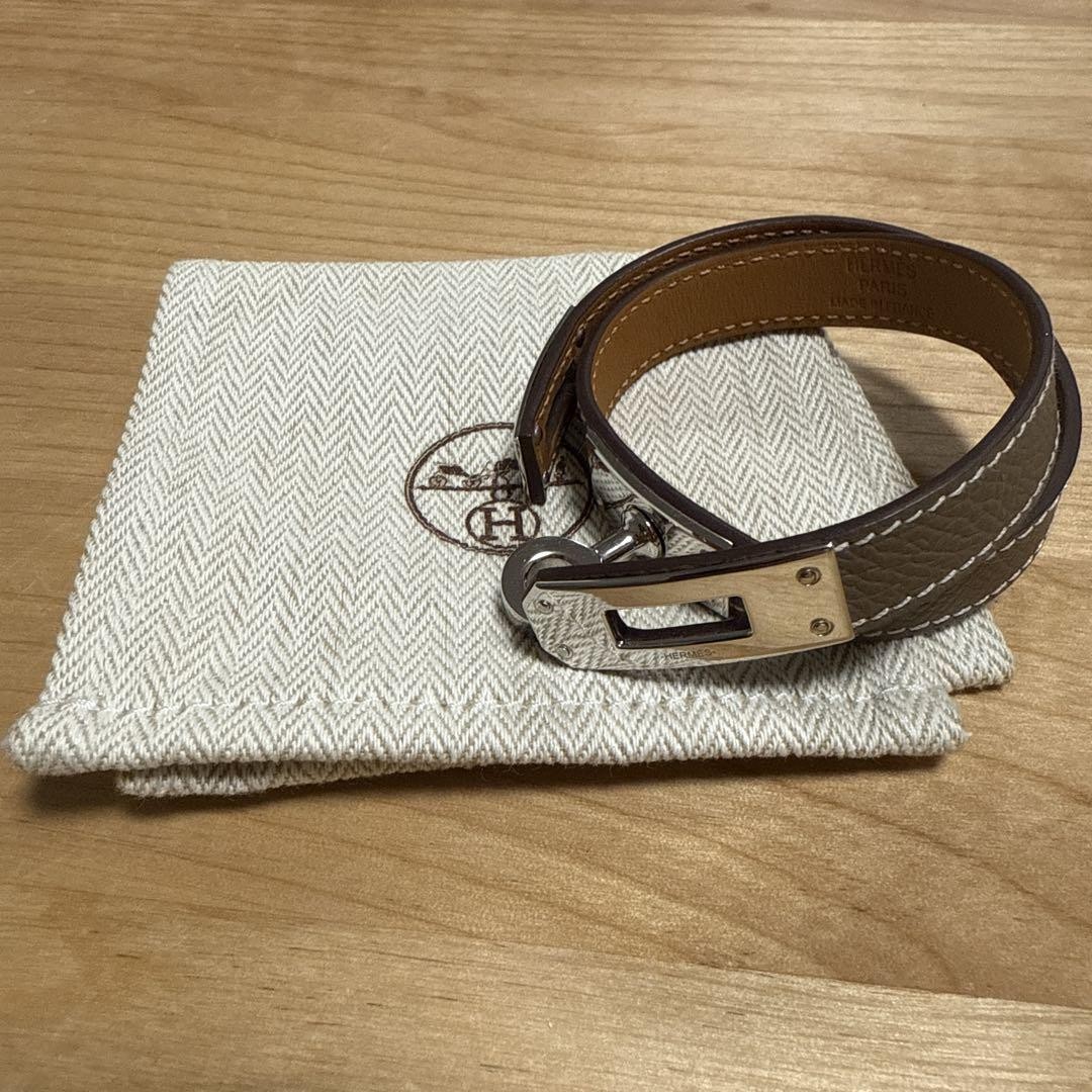 Hermes Kelly Bracelet T2 Etoupe Silver Excellent Used No Box