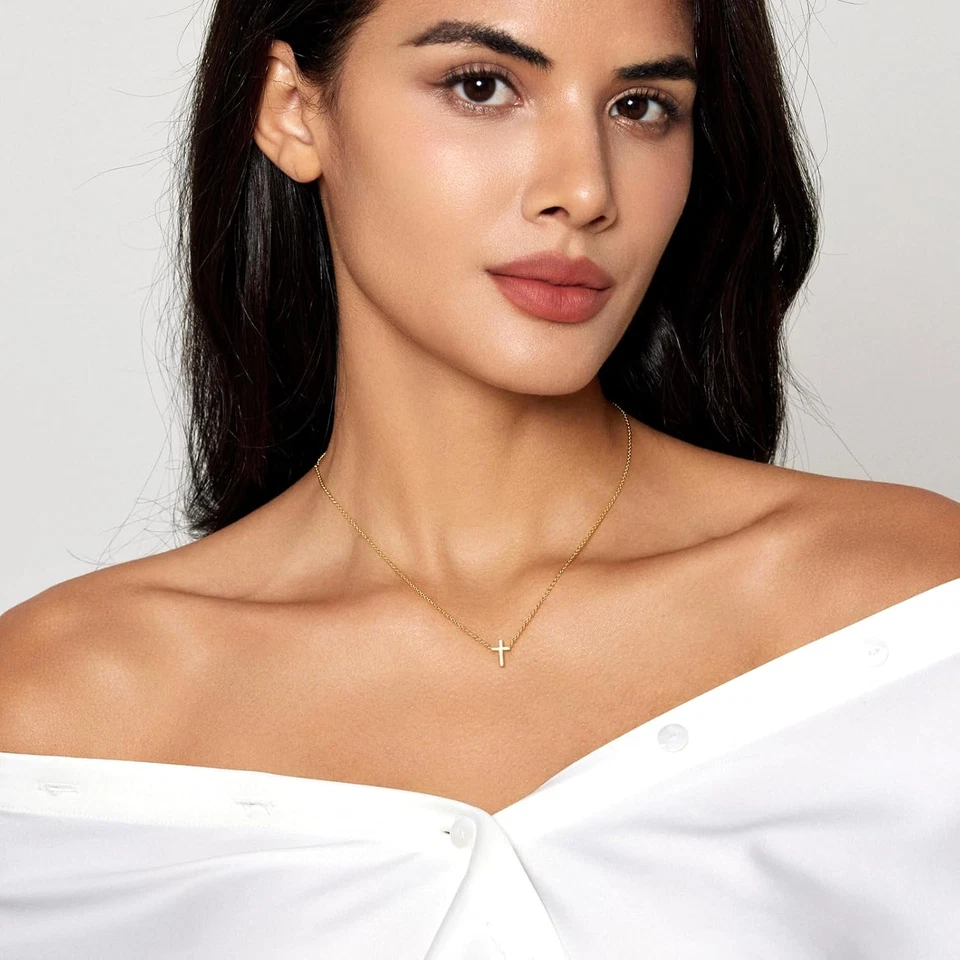 Cross Necklace for Women, Dainty 18K Gold Plated/Sterling Silver Small Cross Pen - Image 4 of 4