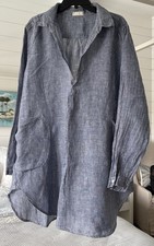 EUC CP Shades Teton Tunic Shirt Cover Up BLUE Sz L 100% Linen Made In USA