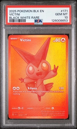 2025 POKEMON BLK EN-BLACK BOLT BLACK WHITE RARE #171 VICTINI PSA 10