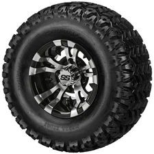 (4) Golf Cart 22x11-10 Sierra Sport Tires on 10x7 Black/Machined Vampire Wheels