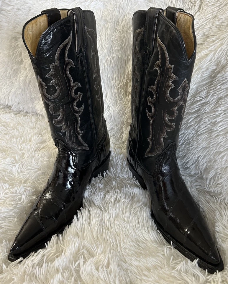 Botas occidentales Je-Ver piel de anguila para mujer cuero negro punta nunca usadas talla 6,5 Foto 4 de 4