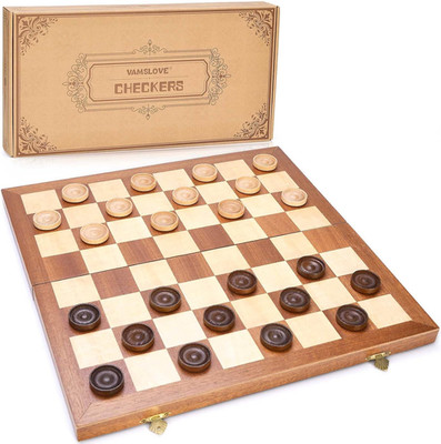 14Inch Checkers Folding Wooden Game Set, 8X8 Classic Checkerboard International