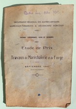 étude prix 1947 travaux Maréchalerie et forge Aisne Oise Ardennes Somme