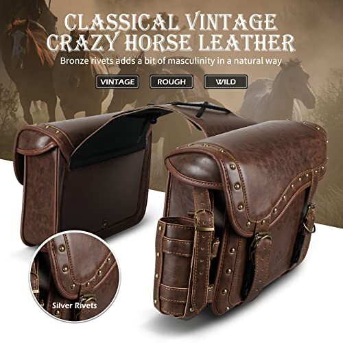 Motorcycle Saddle Bags, PU leather Motorcycle Saddlebags, Reinforced Straps & - Picture 3 of 7