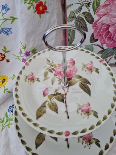 Vintage Pretty Pierre REDOUTE collection 2 Tier Fine China Cakestand Pink Roses - Picture 3 of 8