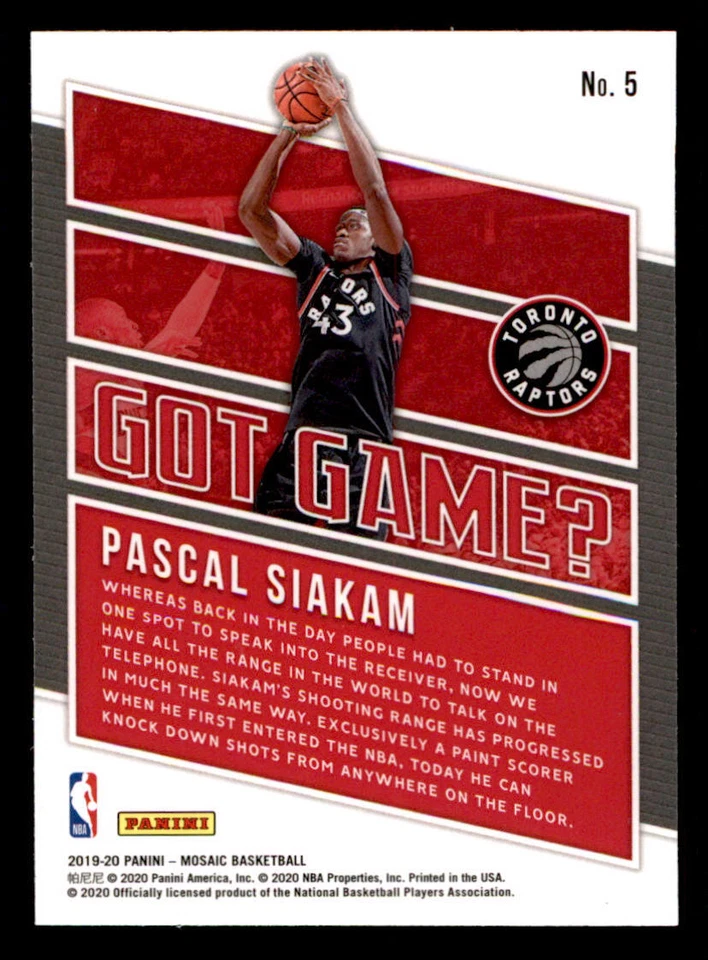 2019-20 Panini Mosaic Got Game? #5 Pascal Siakam - Image 2 of 2
