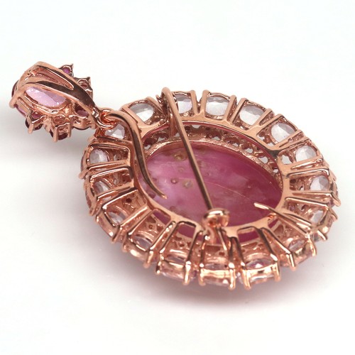 Gemstone 23 X 31 mm. Pink Ruby Topaz & Rhodolite Brooch 925 Silver Sterling - Picture 4 of 6