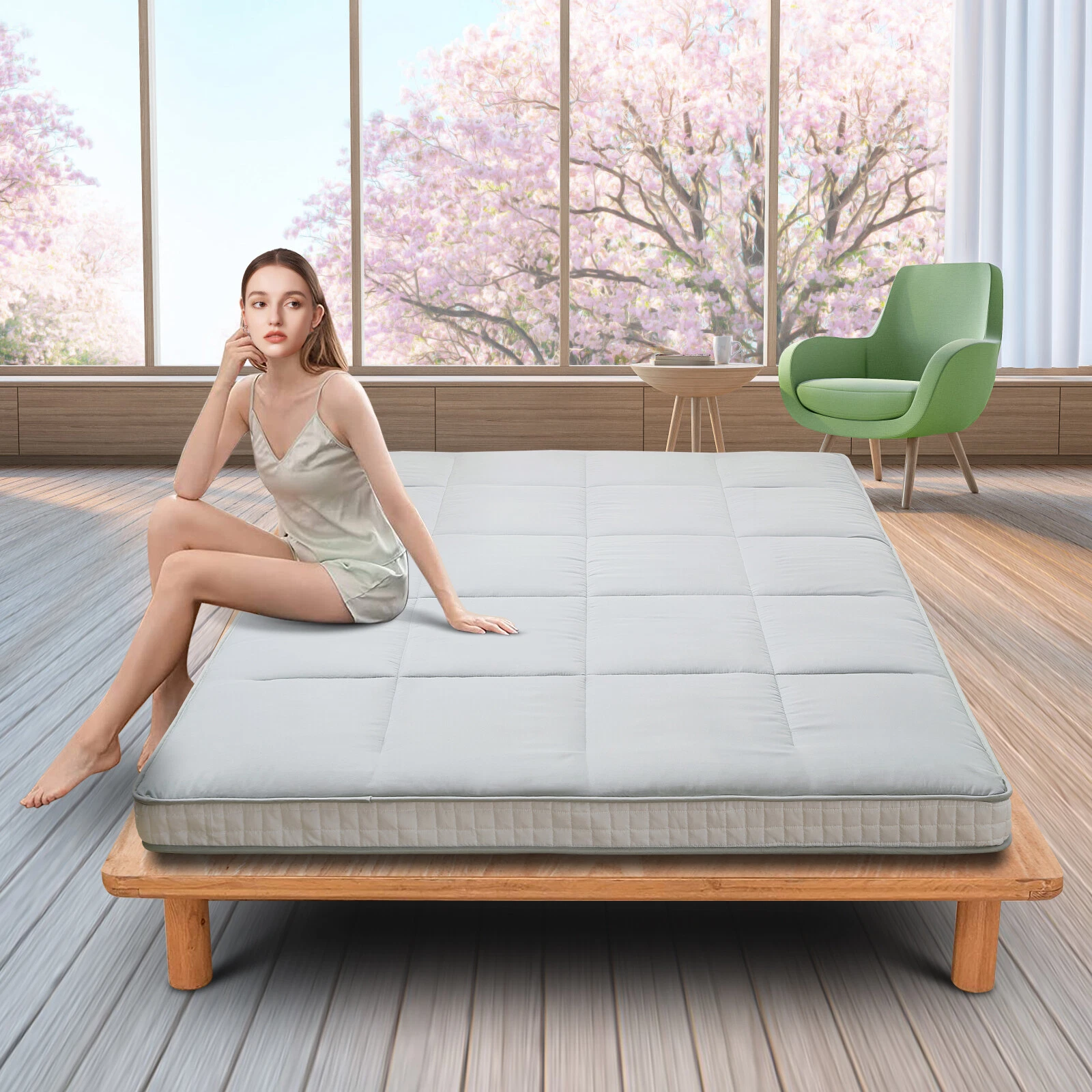 NAIZEA Twin Size Japanese Floor Tatami Mattress Futon Mattress Tatami Pad，Gray