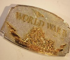 Vintage Belt Buckle World War II Remembered Iwo Jima Monument Silver  Gold Tone