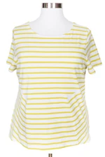 TALBOTS WOMEN'S WHITE MUSTARD STRIPED SHORT SLEEVE SCOOP NECK TOP PLUS Sz 1X