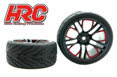 Reifen On-Road 1/10 Touring montiert Five Blocks Rot/Schwarz Felge 12mm hex HRC